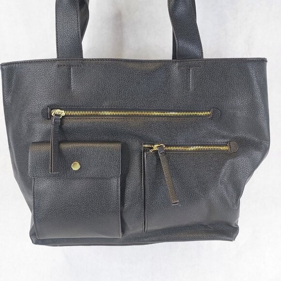 Liz Claiborne Shoulder Purse Tote Bag Black Faux Pebbled Leather Lined Pockets - Picture 2 of 16